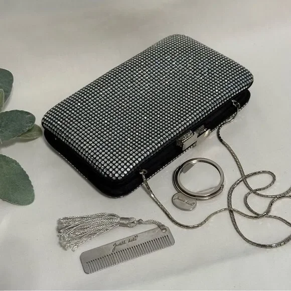 Judith Leiber Swarovski Crystal Evening Bag Clutch with Chain Mirror Comb Glam - Picture 3 of 16